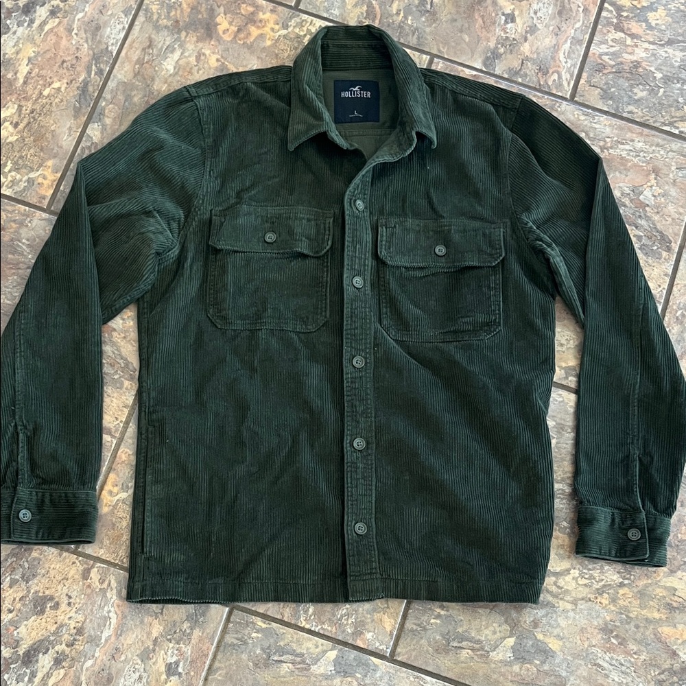 Hollister Men's Dark Green Corduroy Shirt Jacket